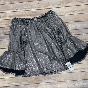 Sam and Jess sequin flare sleeve silver top L